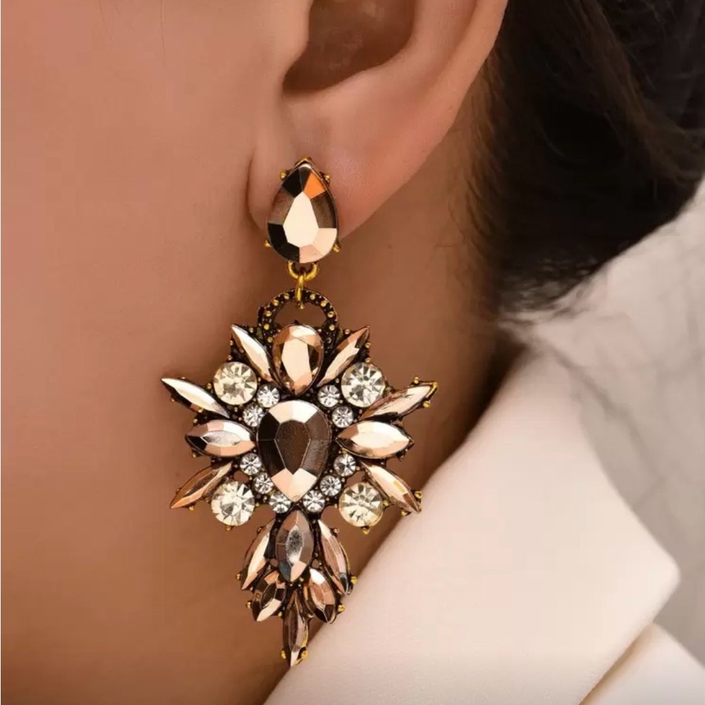 Gold Crystal Drop Statement Earrings - Women's Fashion Jewelry